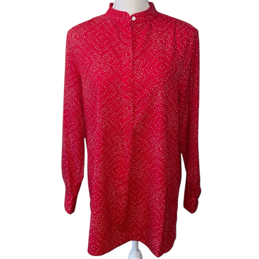 Lauren Ralph Lauren‎ Red Cream Pullover Tunic Shirt Blouse Size Medium